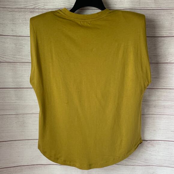 Good American Strong Shoulder Pad Sleeveless Shirt Pea Green Size 3 or Large - Picture 4 of 13